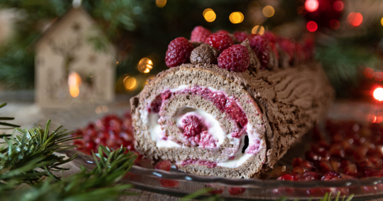 Bûche chocolat framboises