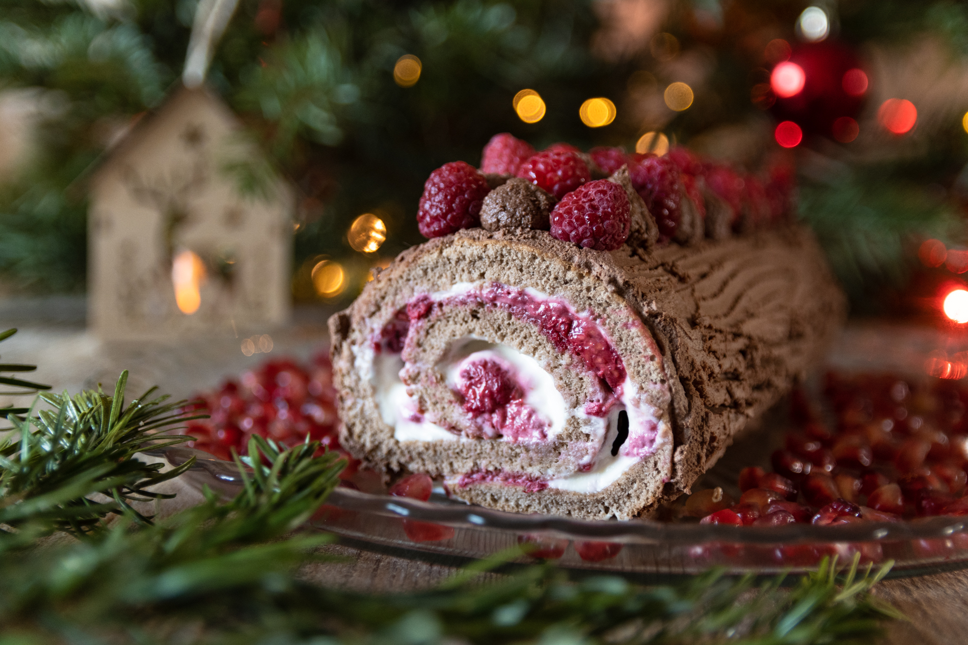 Bûche chocolat framboises