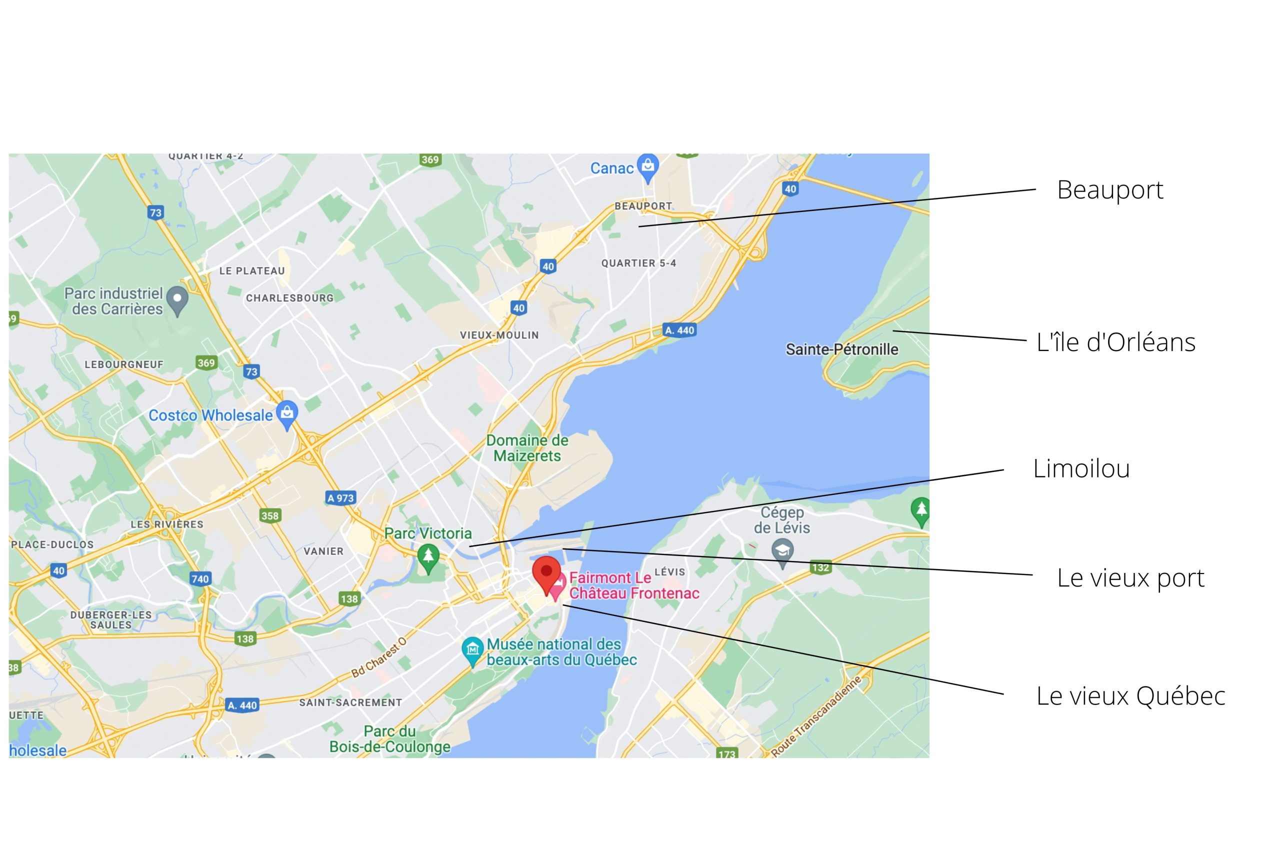 Carte de Québec ville et de ses quartiers