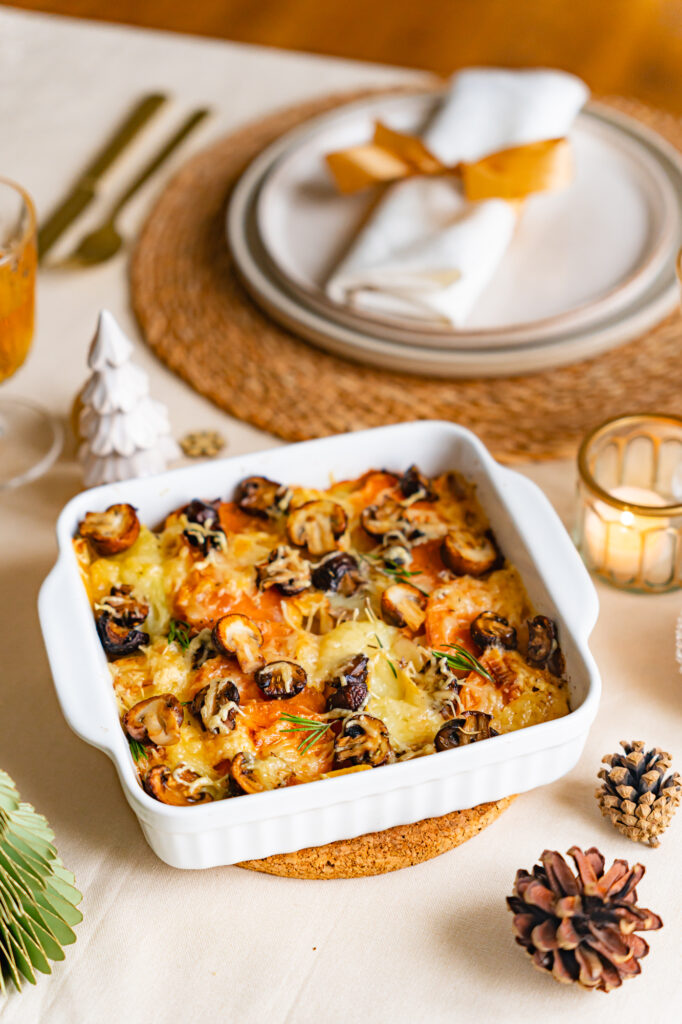 gratin pommes de terre patates douces et champignons