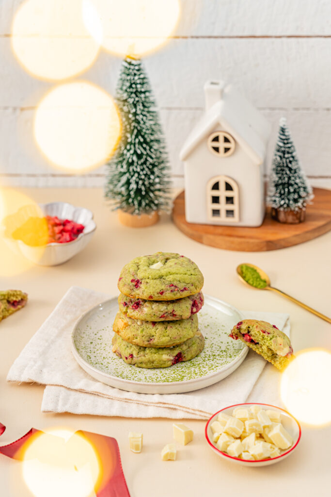 Cookies matcha chocolat blanc framboises