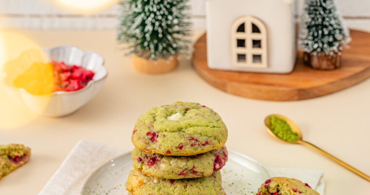 Cookies matcha chocolat blanc framboises
